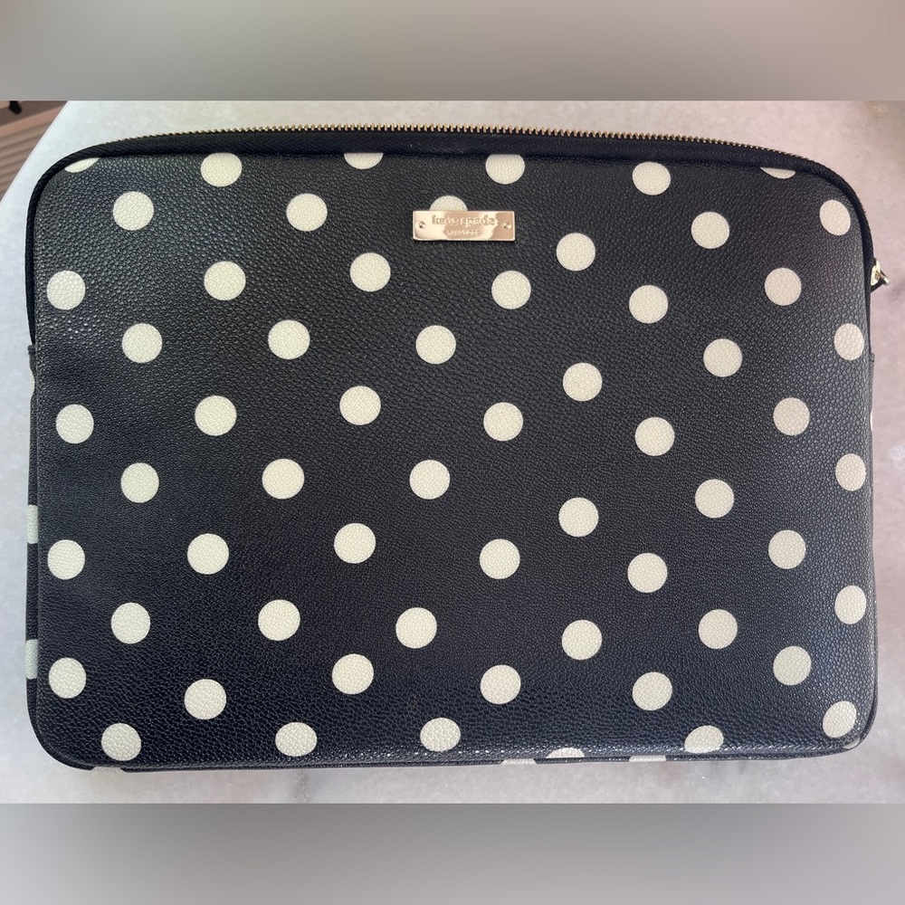 Kate Spade Zipper Padded Case Black White Polka Dots Laptop iPad Tablet Case